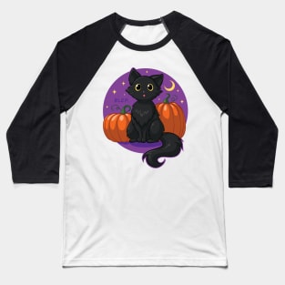 Kitty Blep and Pumpkins Baseball T-Shirt